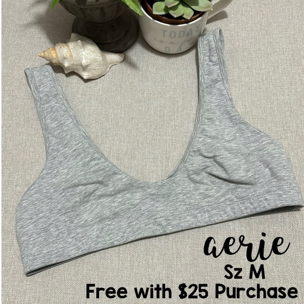 Free With $25 Purchase aerie Brand Bra-Sz M-Gray-Cotton Blend-Popover Style